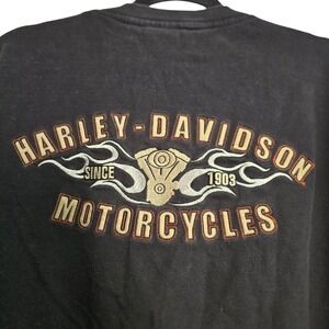 Harley Davidson Mens Black Long Sleeve Henley Shirt Embroidered Logo Size XL